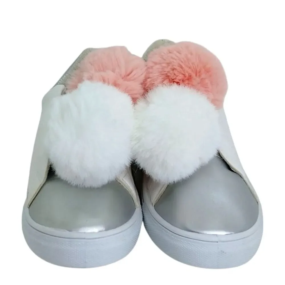 Olivia Miller Women's NEW w/Tags White & Silver PomPom Slip-on Sneakers - 8.5